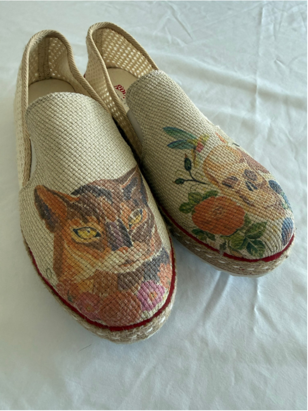 Women's Goby Espadrilles Beige Orange Cat and Skull Floral Print Shoes